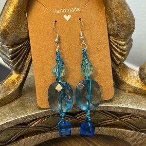 Ocean Dream Blue Wire-Wrapped Crystal Drop Earrings
